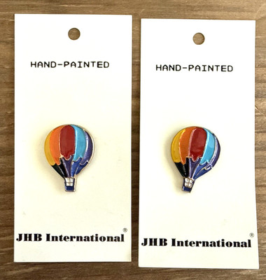 2 Vtg JHB International Hot Air Balloon Buttons Hand Painted Enameled 1'' Unused