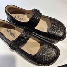 Alegria Women's Brown Black Floral Leather Mary Jane Shoes 9 US 40 EU