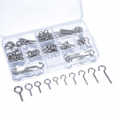 Screw Hooks and Screw Eyes Kit, Assortment Size Ceiling Hooks Cup Hooks and E...
