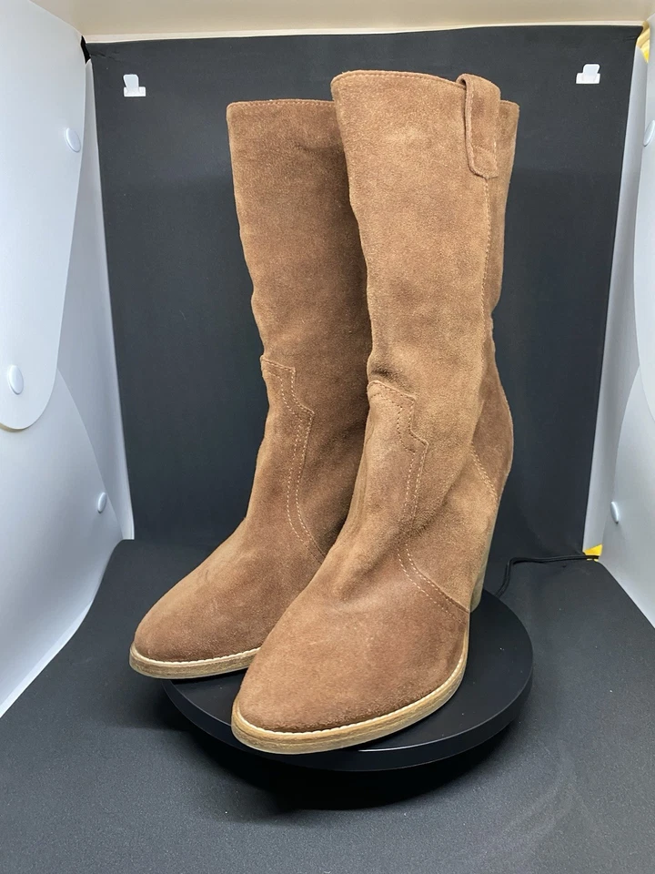 Aquatalia Florence Tan Heeled Women’s Boots Suede Minimalist Design size 8 - Image 4 of 4