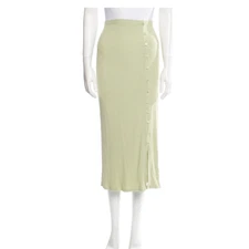 Reformation Skirt S Midi High Rise Ribbed Side Slit Button Sage Green Straight