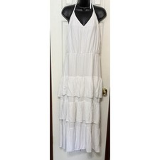 White Shop Maxi Dress XLarge Halter Tiered Ruffle Sleeveless Sparkle