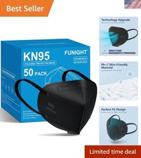 KN95 Face Masks 50 Pack 5-Ply Breathable Filter Disposable Face Masks Black