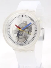 New Swiss Swatch CLEARLY BOLD Matte Silicone Skeleton Watch 47mm SB01K100 $125