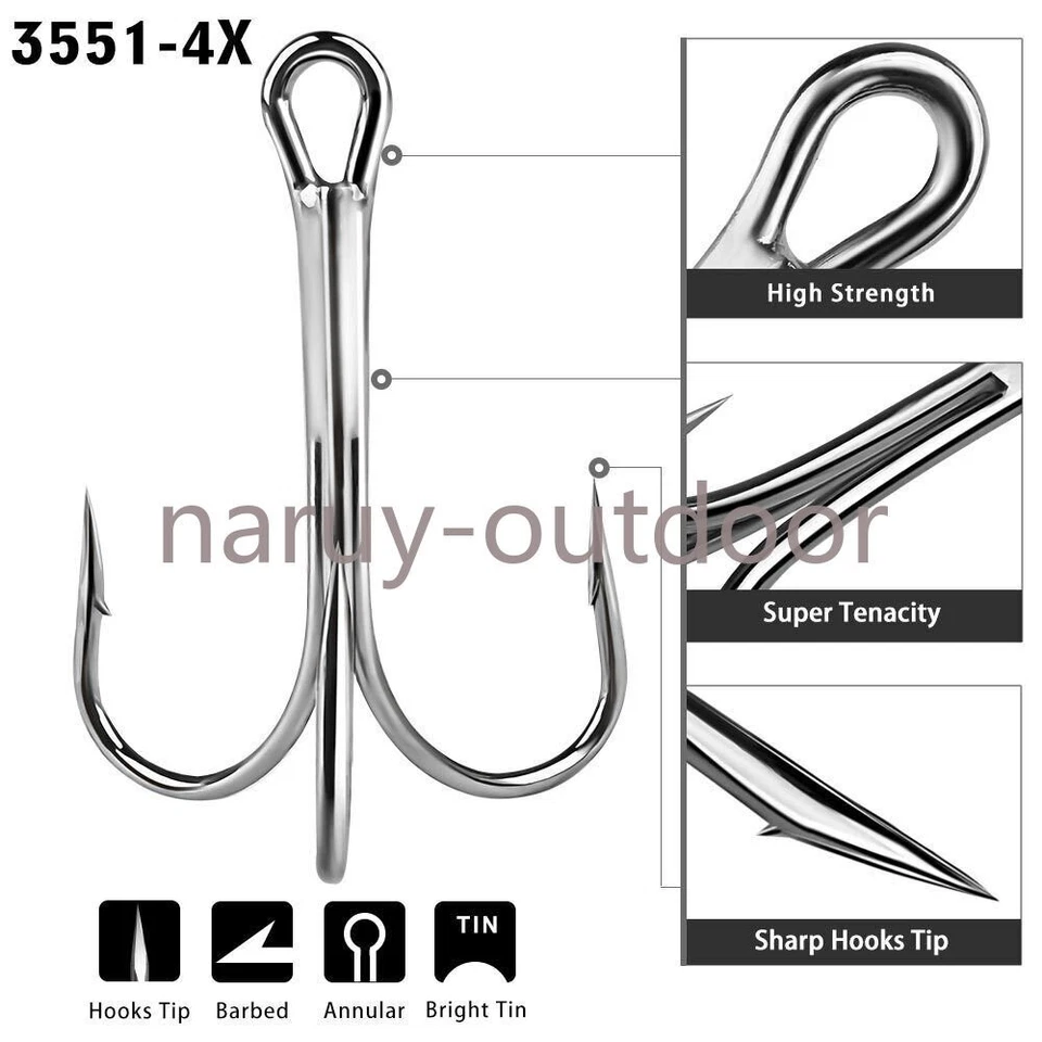 20 Stück High Carbon Stahl 4x starke Drillinge Angelhaken 6/0-10/0 - Bild 4 von 4