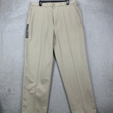 Haggar Pants Khaki Mens 38X32 Beige Flat Front Straight Leg Pockets Casual NEW