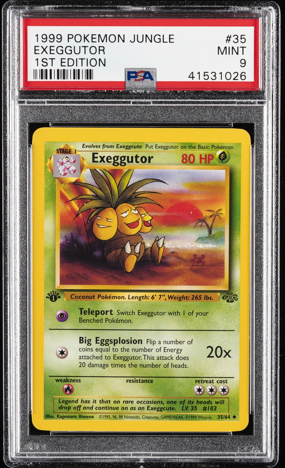 1999 POKEMON JUNGLE 1ST ED #35 EXEGGUTOR PSA 9