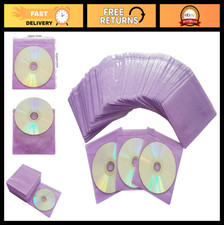 100 Pack Thick CD DVD Sleeves, Double-Sided Non-Woven Storage for Binders - Purp