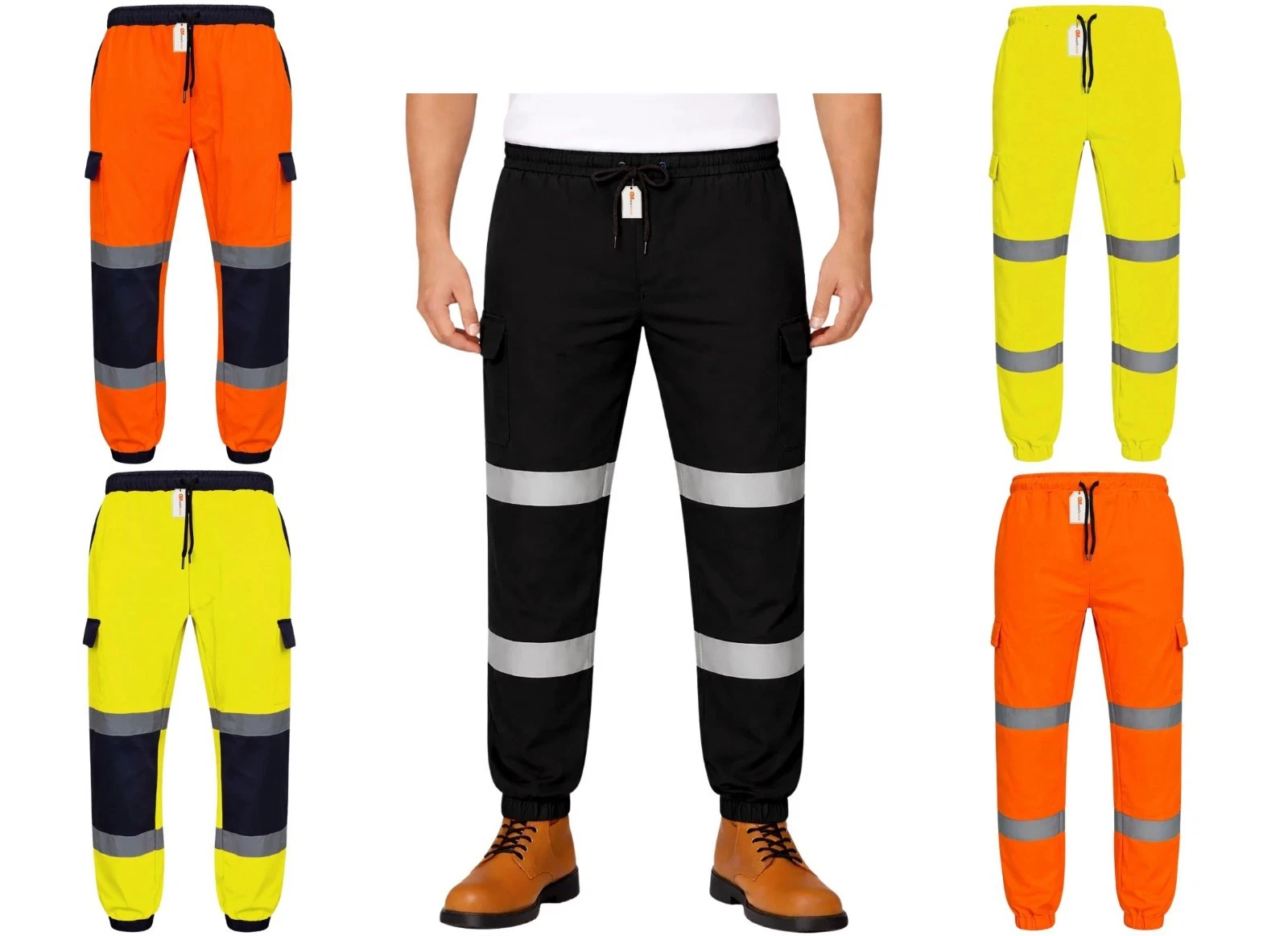 Hi Vis Cargo Joggers Mens RIS-3279 Rail Spec 300D Knees Fleece Work Trousers PPE