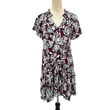 By Anthropologie XXS Robin Tiered Maroon Floral Ruffle V-neck Cute Mini Dress