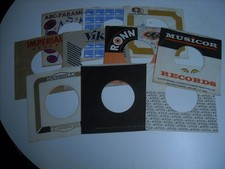 45 COMPANY RECORD SLEEVES. LOT OF  TEN VG AND BETTER.