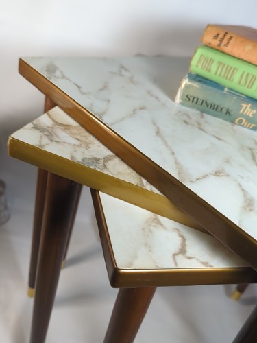 Set 3 Retro Mica Laminate Stacking Nesting Tables Mid Century Modern MCM Marble - Picture 2 of 15