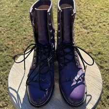 JUSTIN LACE UP KILTY BOOTS PURPLE LEATHER VINTAGE SIZE 6.5B