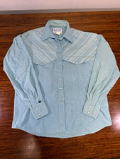 Vintage Rockmount Ranch Wear Tru-West Pearl Snap Shirt USA Blue Western Cowboy M