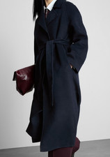 Primark THE EDIT Wool Blend Longline Wrap Belted Coat Navy M