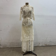 Antique 1910s Edwardian Tea Gown XS White Cotton Lawn Lace Lingerie Dress Bridal
