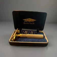 Gillette Gold Tech Razor Set w/ Case & Vintage Blades – Barbershop Collectible