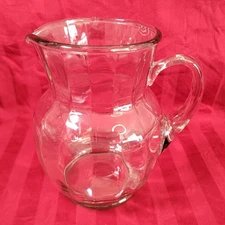 Vintage Clear Glass Pitcher, Bulbous, with Panels, Ribs - 2 Qts