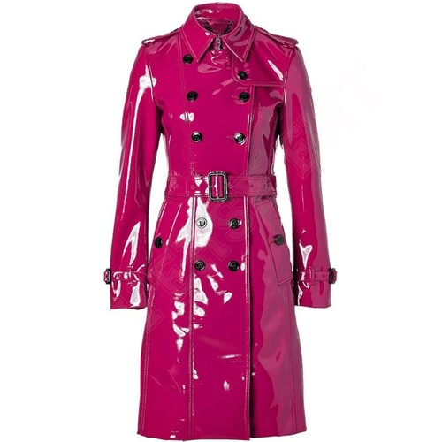 Women PVC Leather Trench Vinyl Shiny Light Weighted Raincoat Stylish Trench Coat - Picture 2 of 5