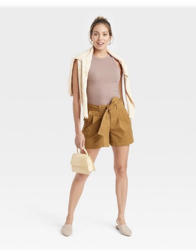 Women's High-Rise Pleat Front Shorts - A New Day Brown 12 - Picture 3 of 7