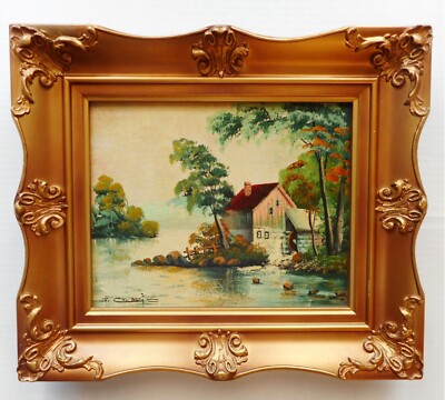 Listed Artist Joseph Collazzi (1914-1989) Landscape Mill Along River Oil / Board