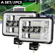 Pair 4x6'' LED Headlights Sealed Driving Fog Light Work Light + Mount Brackets