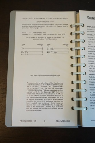 Raytheon Aircraft Company Beechjet Model 400A Pilot Checklist - Picture 3 of 5