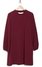 Eliza J Mock neck balloon sleeve crepe shift dress in burgundy size 6 NWOT