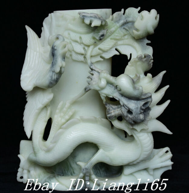 Natürliche Lantian Green Jade Dragon Phoenix Pinsel Pot Pen Box Fallhalter Natürliche Lantian Green Jade Dragon Phoenix Pinsel Pot Pen Box Fallhalter