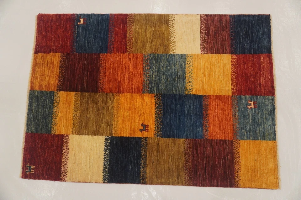 Многоцветный клетчатый афганский ковер ручной вязки Gabbeh 3x5 футов - Изображение 4 из 4