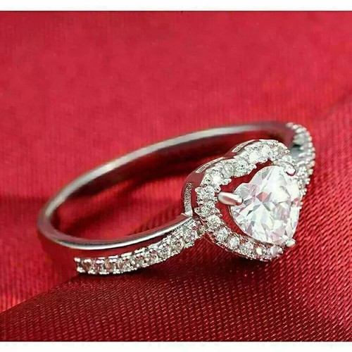 2CT Heart Cut Lab Created Diamond Engagement Women's Ring 14K White Gold Plated