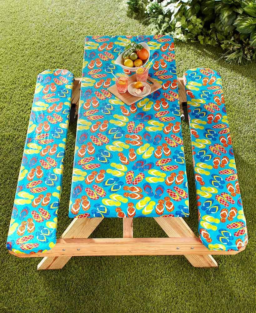 3-PC PICNIC TABLE BENCH COVER SET ELASTICIZED EDGES SNUG FIT IN FLIP FLOP DESIGN