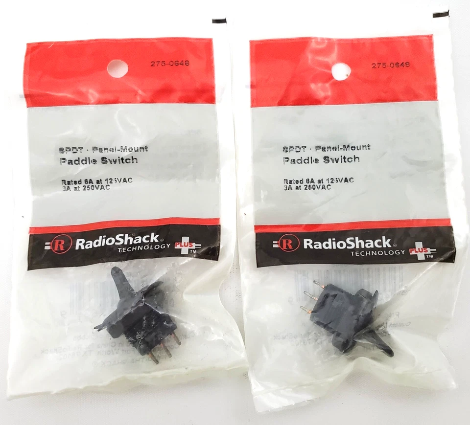 Lot of 2 Radio Shack 275-0648 SPDT Maintained Paddle Switches Panel Mount Foto 2 de 4
