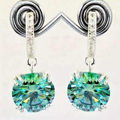 RARE 6.00 Ct Certified Treated Blue Diamond Solitaire Stud Earrings, 925 Silver
