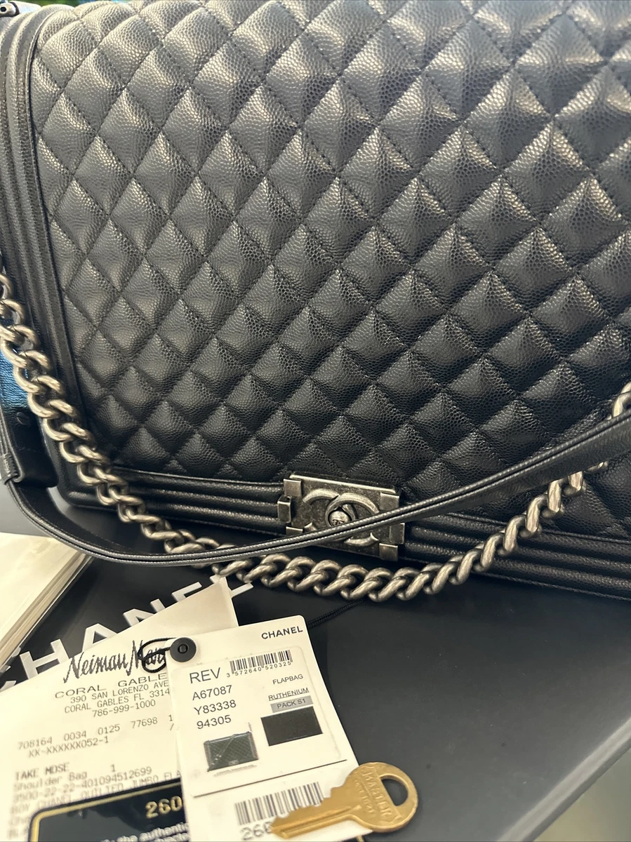 CHANEL Caviar Quilted Jumbo Le Boy Flap Black Bag Preowned - LARGE