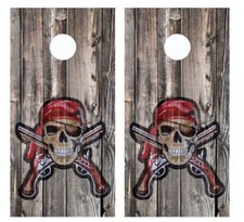 Pirate Skull Flintlocks Patch Barnwood Cornhole Board Wraps FREE LAMINATE 2839
