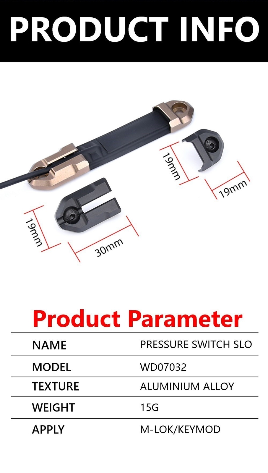 WADSN Tactical Switch Pressure Pad Slot Mount For M600 M300 DBAL-A2 ...
