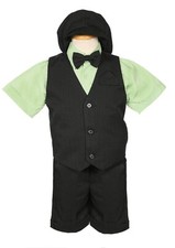 Boys shorts set Pastel Green Easter set black pinstripe vest 5pc short sleeve