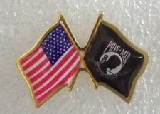 US and POW-MIA crossed flags lapel pin, made in USA