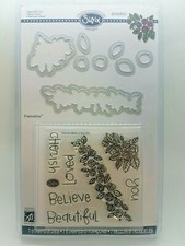 Sizzix Beautiful You 7 Clear Stamps 8 Matching Framelits Dies Flowers, Words