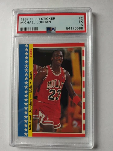 🔥1987 Fleer MICHAEL JORDAN Basketball Card #2 Sticker Chicago Bulls PSA 5 🏀 🏀