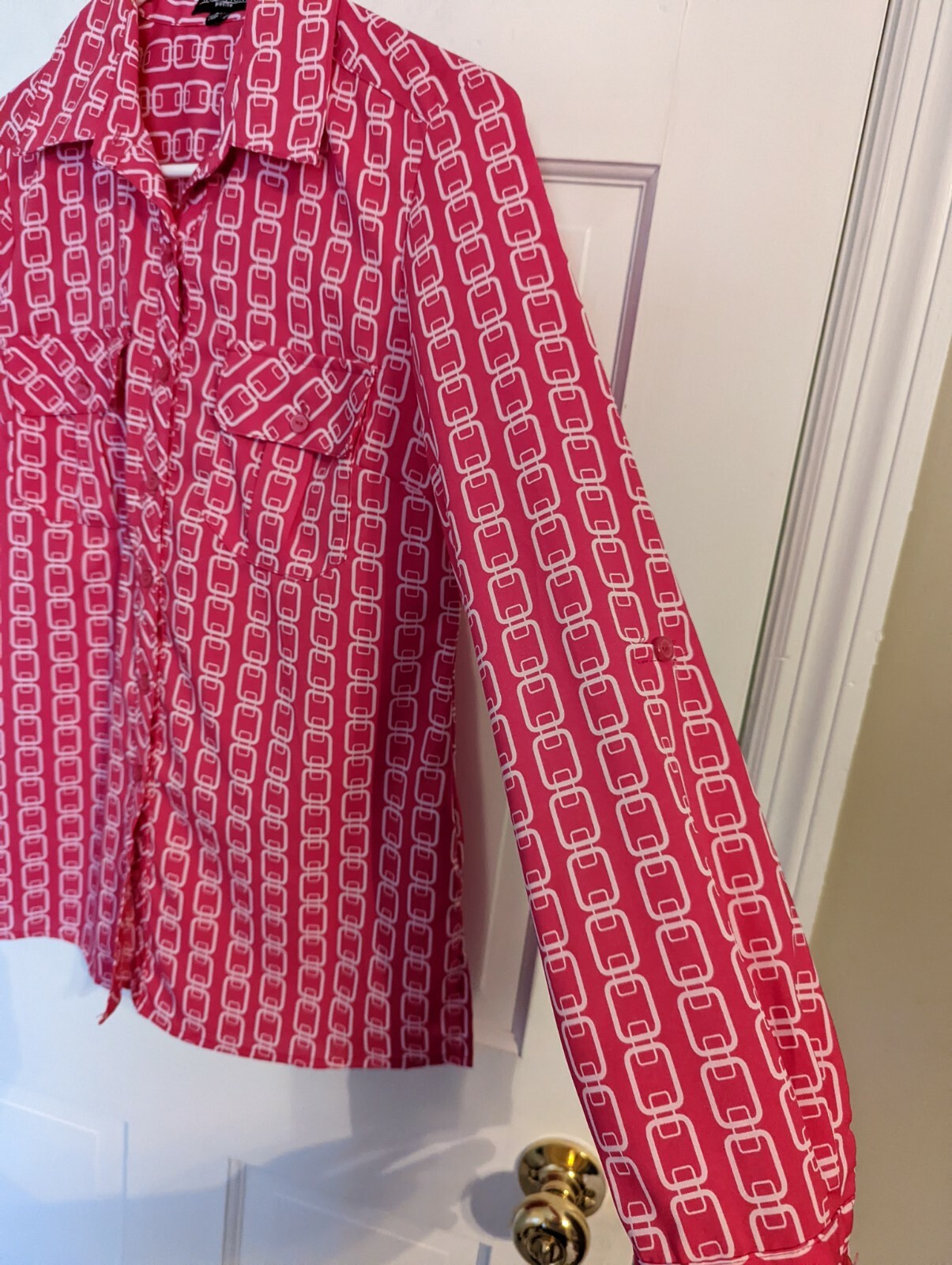 Notations Bright Pink Chain Link Button-Down Blou… - image 12