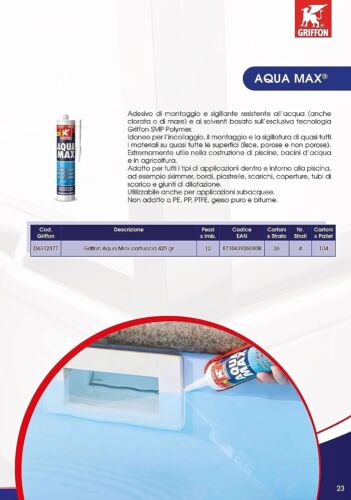 AQUA MAX CARTUCCIA 425G BIANCO Adesivo di montaggio e sigillante piscina GRIFFON - Foto 2 di 7