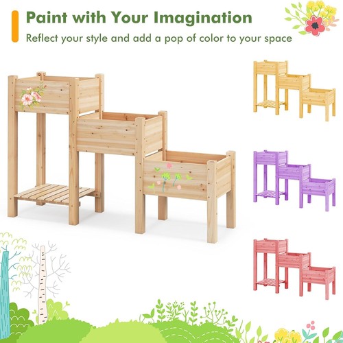 3-Tier Wooden Raised Garden Bed, Elevated Garden Planter with 3 Planter Boxes - Picture 8 of 9