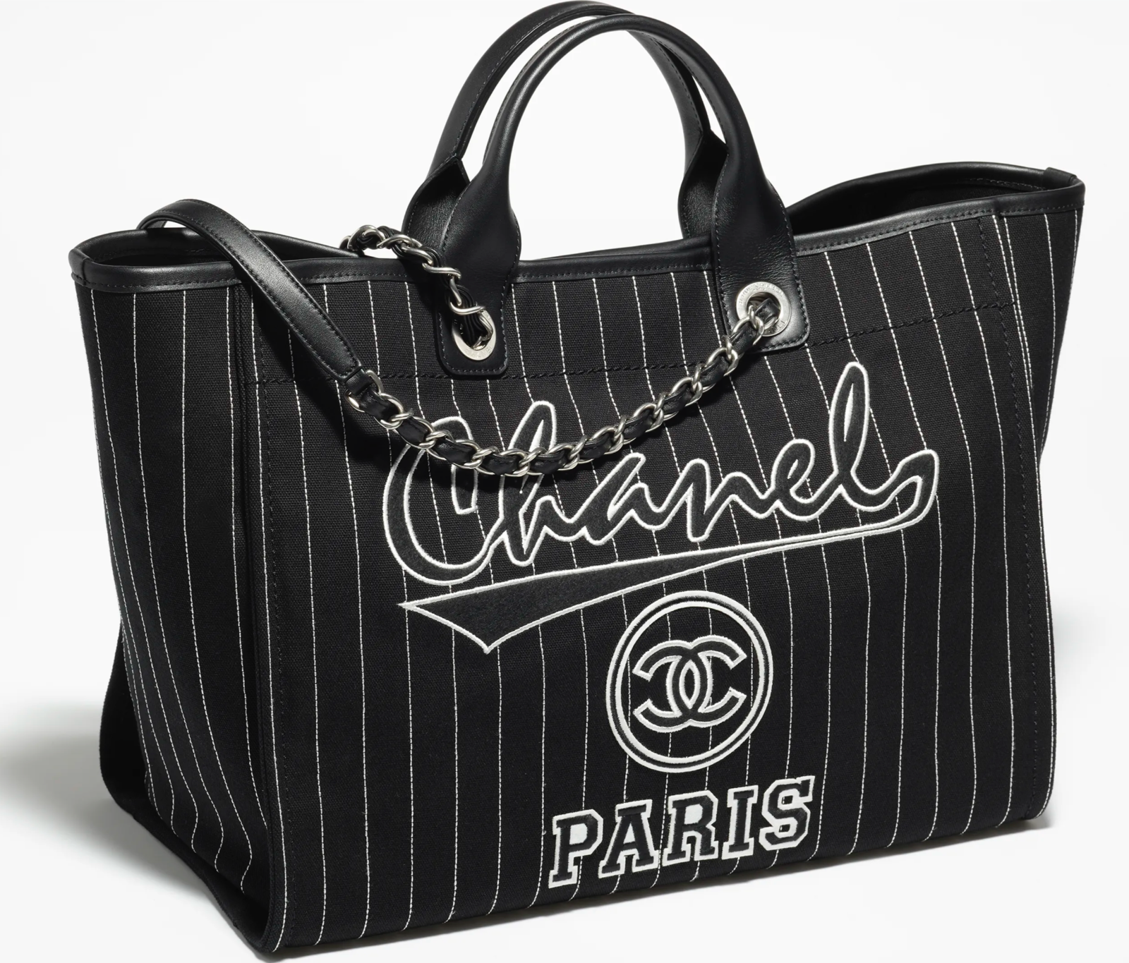 Chanel 23P Deauville Black White Stripe Large Shopping 30cm Top