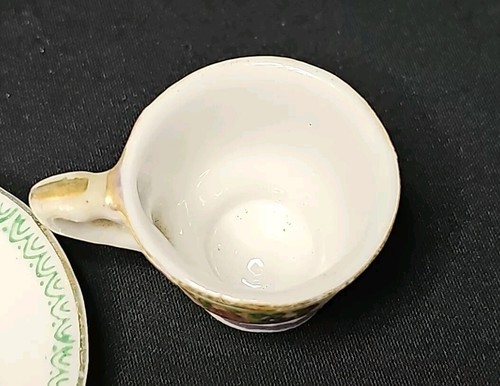 Vintage Miniature Tiny Tea Cup & Saucer Set Made In Occupied Japan Green Floral - Picture 6 of 8