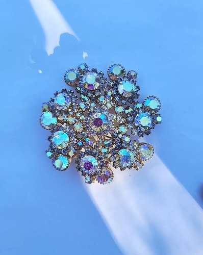 VTG Juliana D&E Multicolor AB Rhinestone XL Snowflake Star Swirl Pin Brooch MCM - Picture 1 of 11