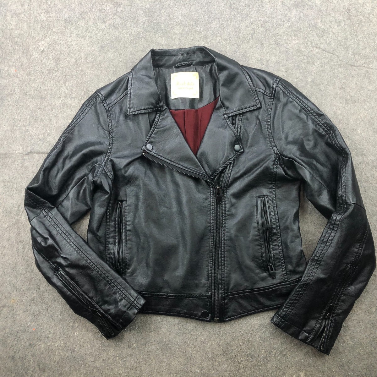 Altar'd State Jacket Womens Small Black Faux Leather Biker Motto