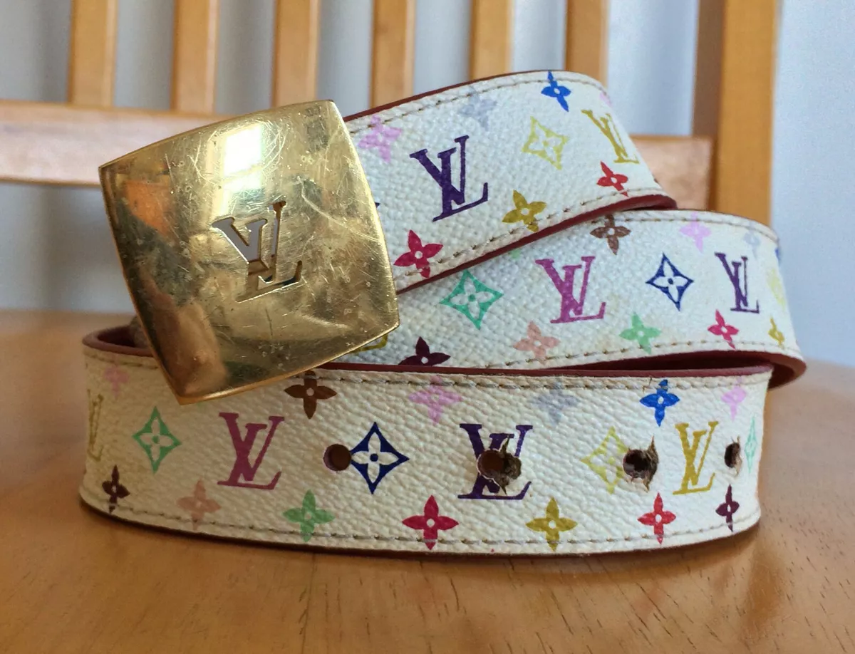 Louis Vuitton x Takashi Murakami White Multicolore 20mm Monogram Belt - 80