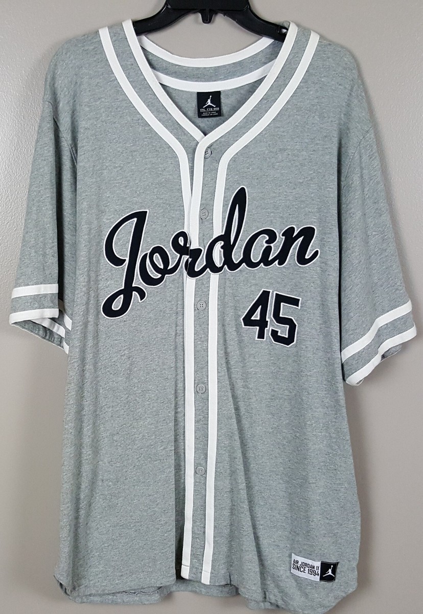 JORDAN IX RETRO 9 BARONS #45 BASEBALL JERSEY GREY RARE 621610-010
